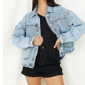 Zara Blue Jean Jacket Classic Denim Sz. XS Oversized Fits XS-M Pit To Pit 22"